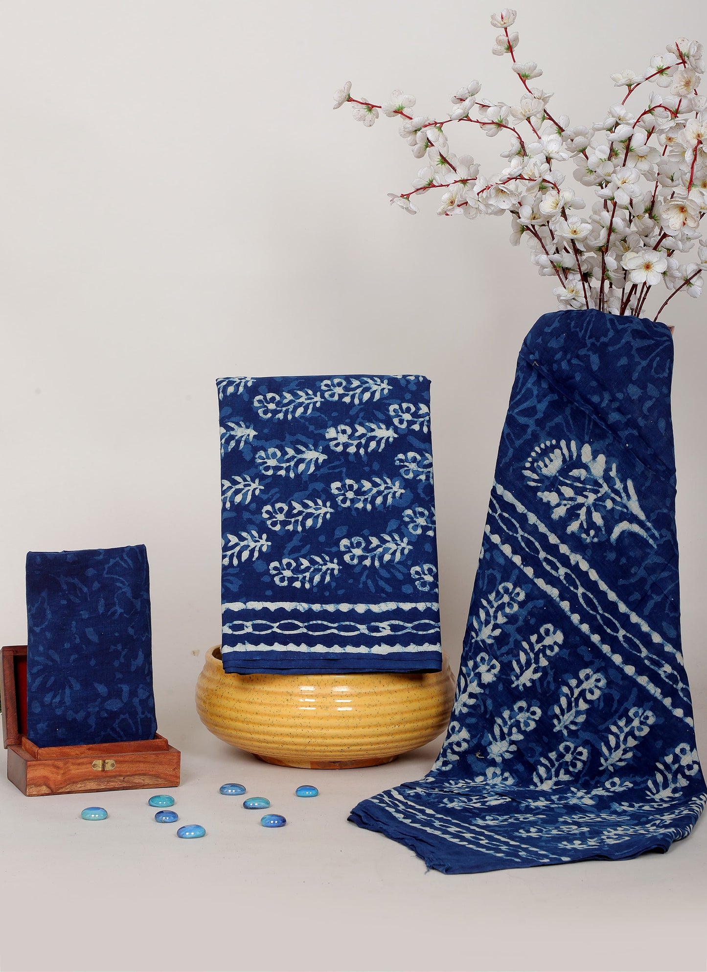 Indigo Dabu Hand Block Cotton Salwar Suit Set with Cotton Dupatta