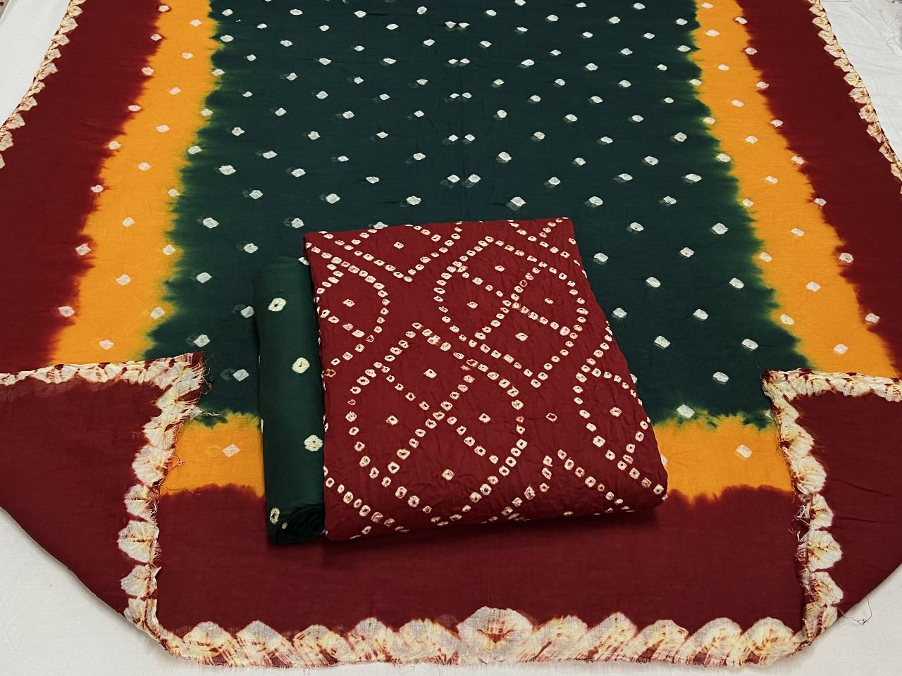 Best quality Bandhani Cotton Suit Set with Cotton Dupatta