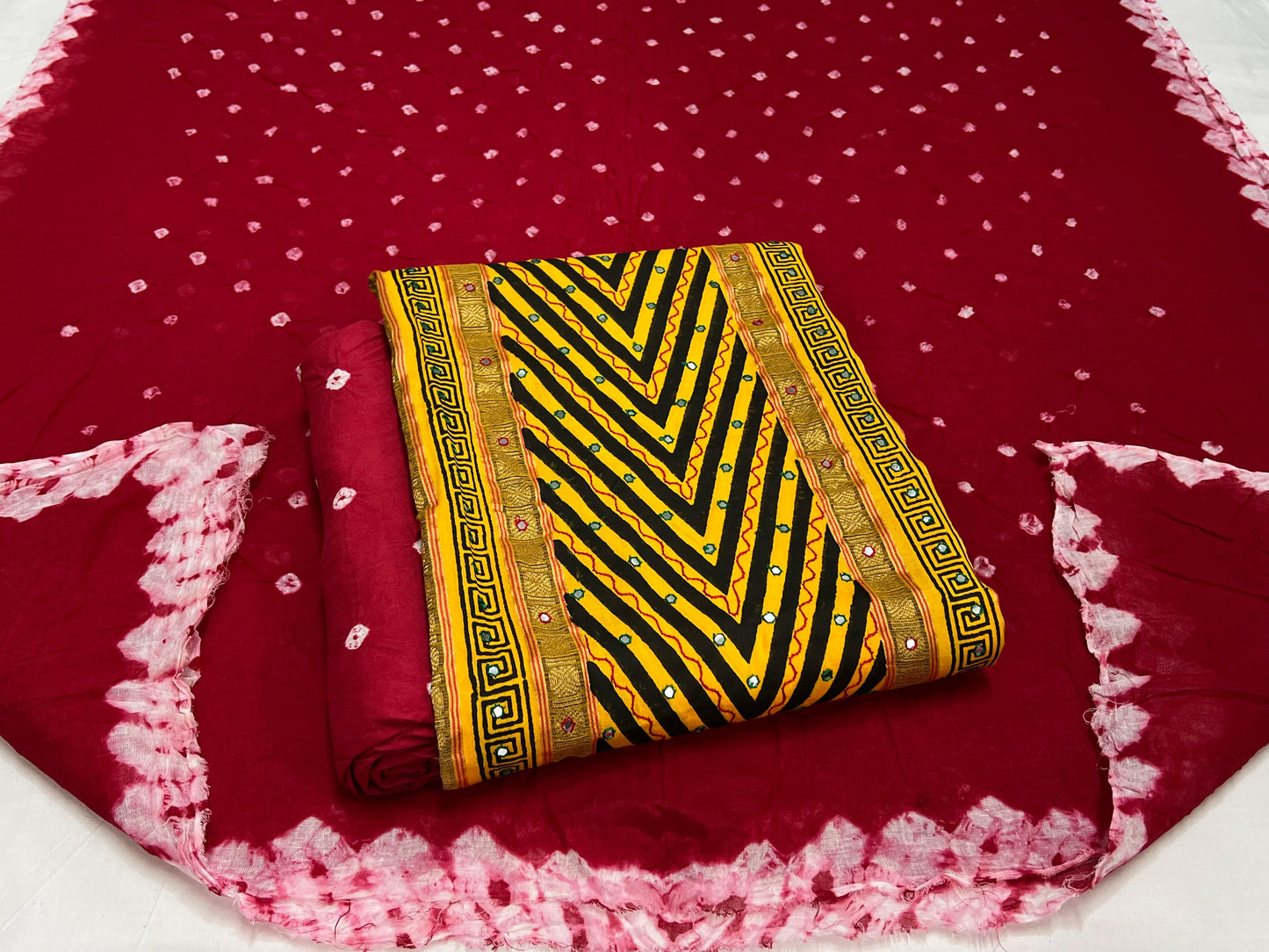 Hand Work Bandhani Cotton Suit Set with Cotton Dupatta