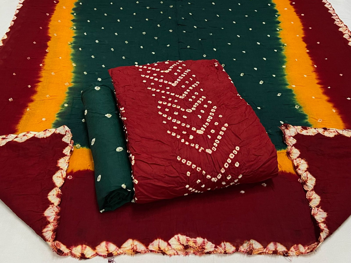 Best quality Bandhani Cotton Suit Set with Cotton Dupatta
