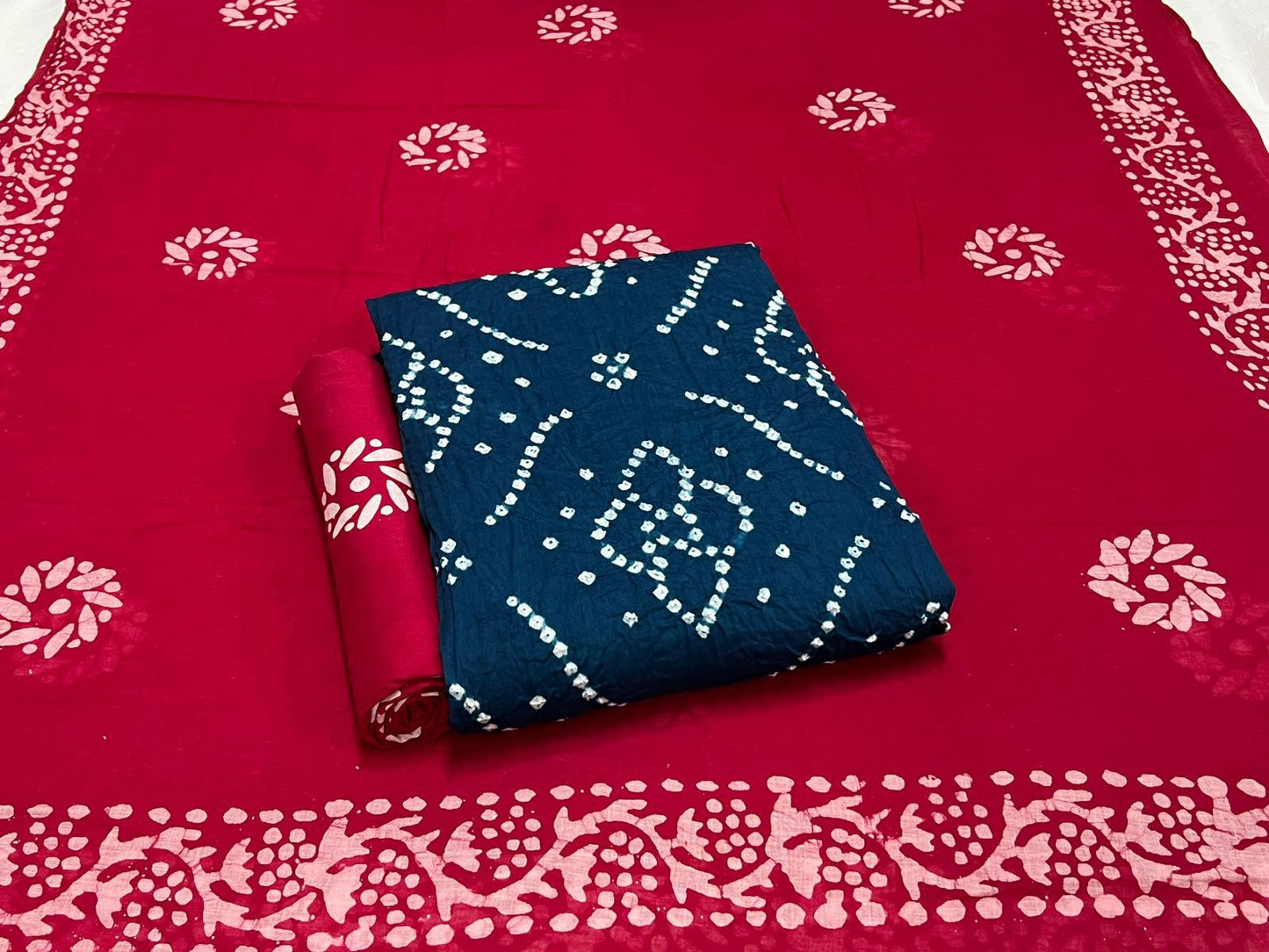 Best quality Bandhani Cotton Suit Set with Cotton Dupatta