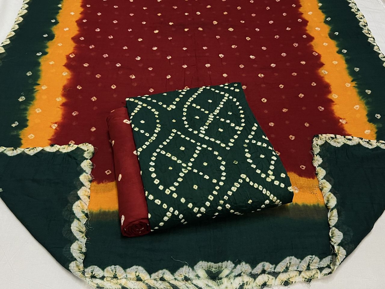 Best quality Bandhani Cotton Suit Set with Cotton Dupatta