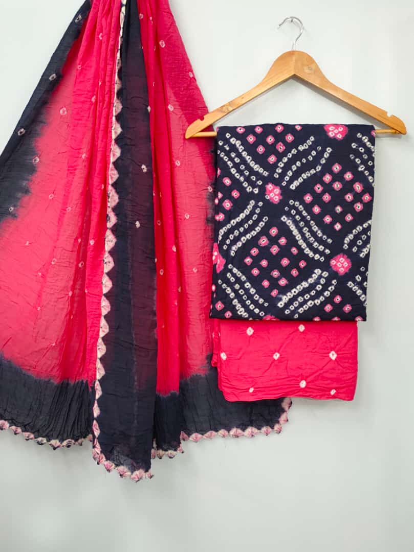 Bandhani Suits With Cotton Dupatta