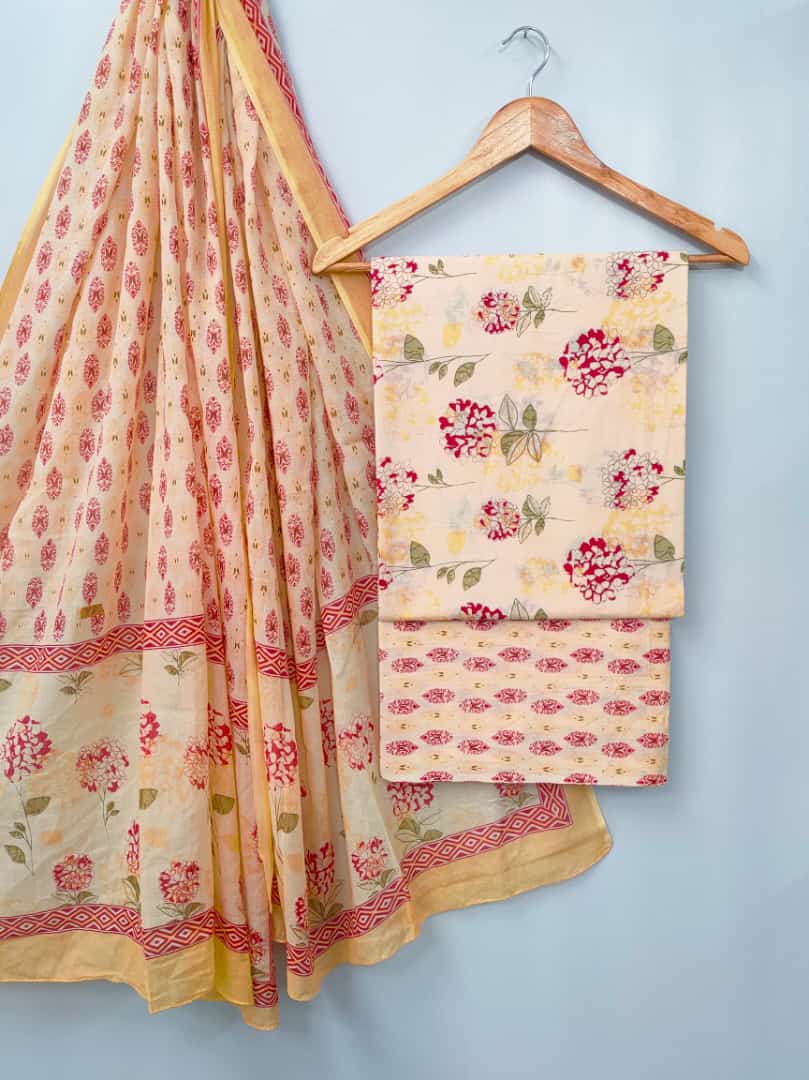 Screen Print Cotton Dupatta Suits