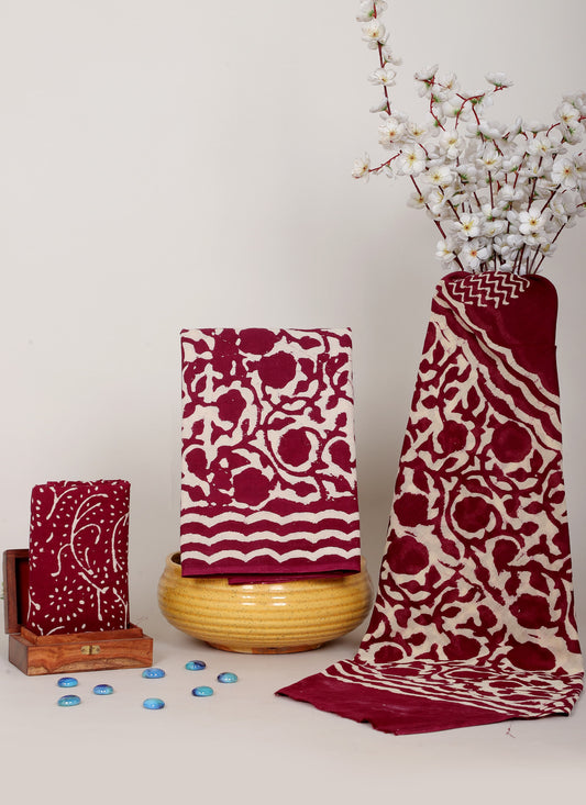 Batik Hand Block Cotton Salwar Suit Set with Cotton Dupatta