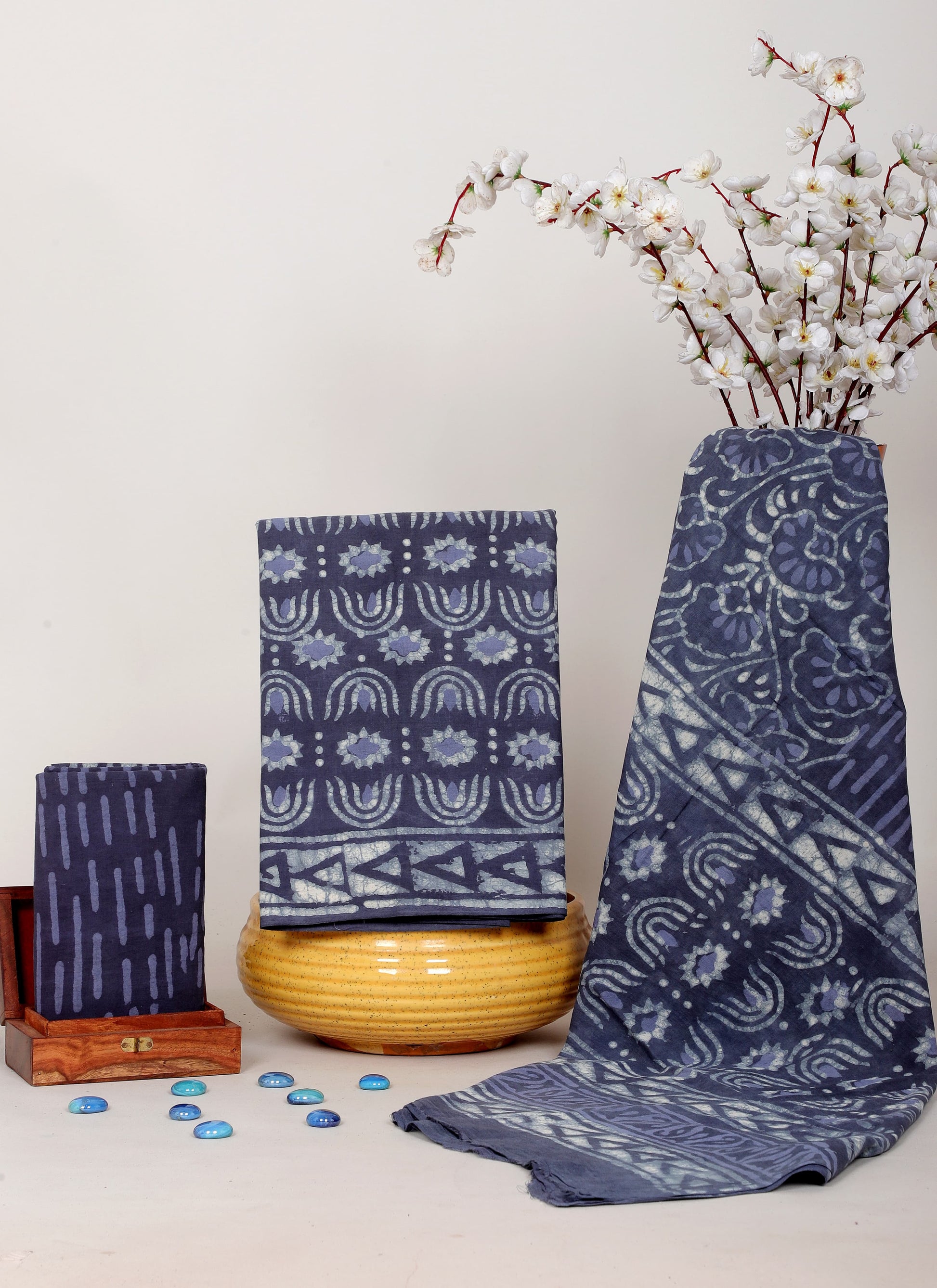 Indigo Dabu Hand Block Cotton Salwar Suit Set with Cotton Dupatta