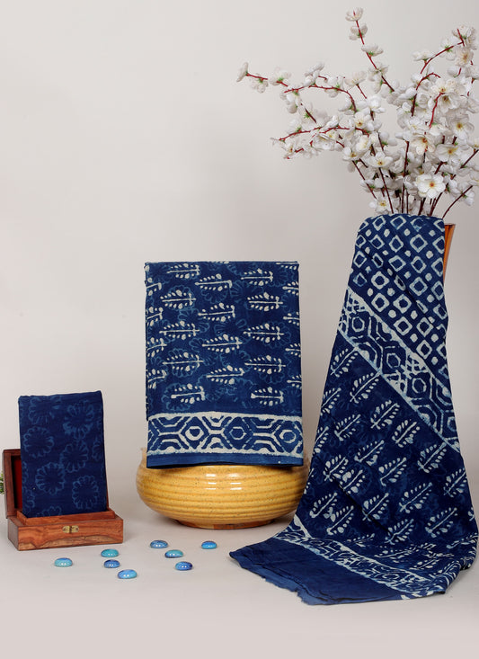 Indigo Dabu Hand Block Cotton Salwar Suit Set with Cotton Dupatta