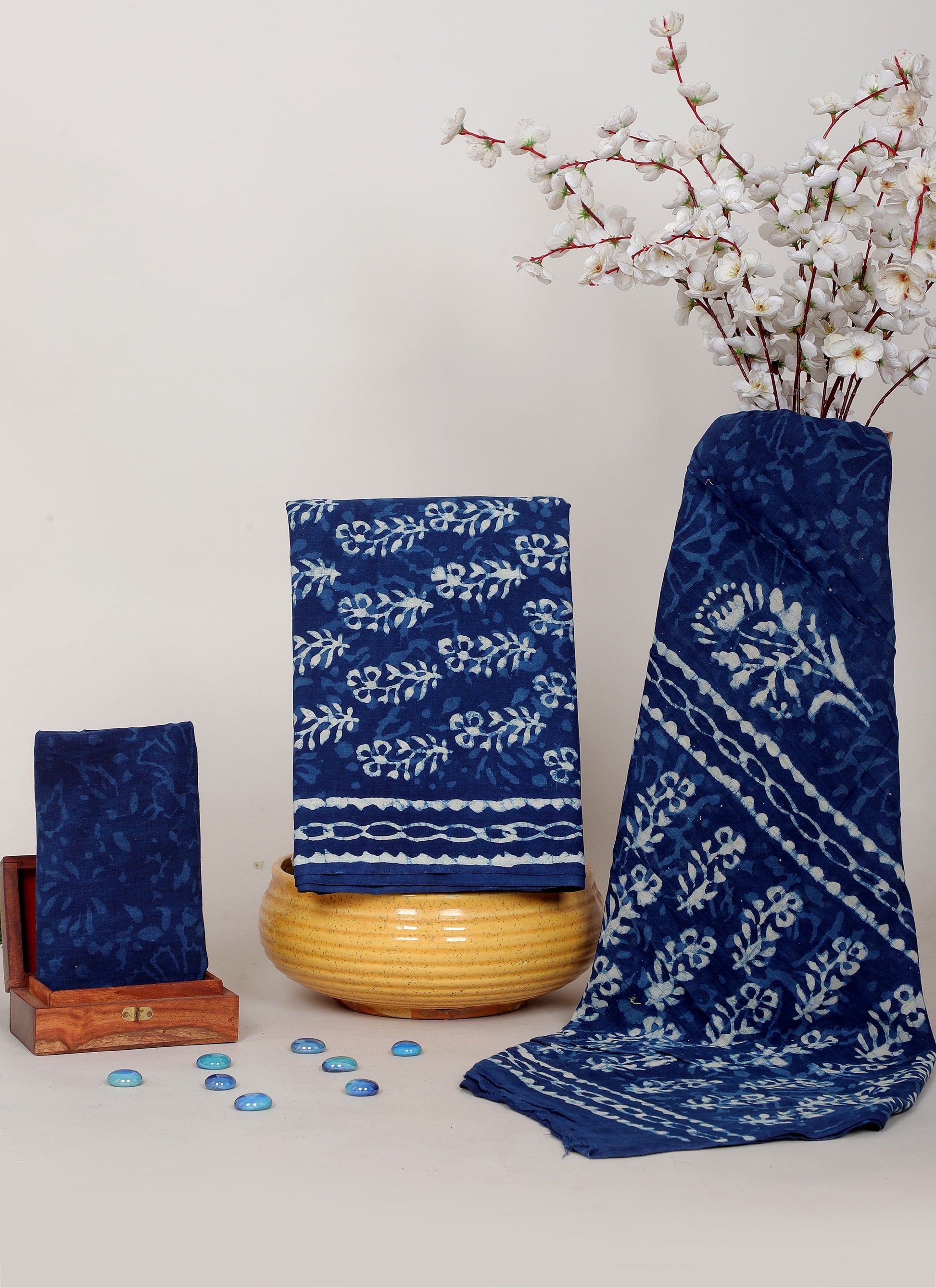 Indigo Dabu Hand Block Cotton Salwar Suit Set with Cotton Dupatta