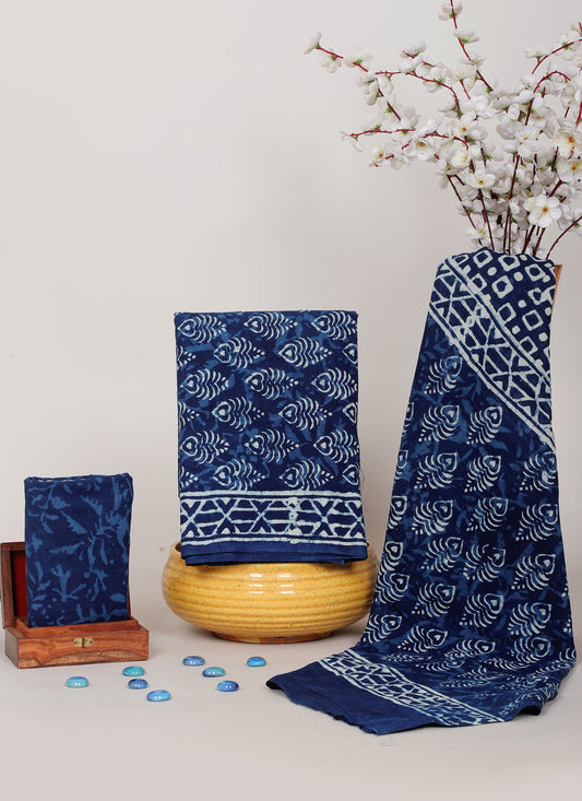 Indigo Dabu Hand Block Cotton Salwar Suit Set with Cotton Dupatta