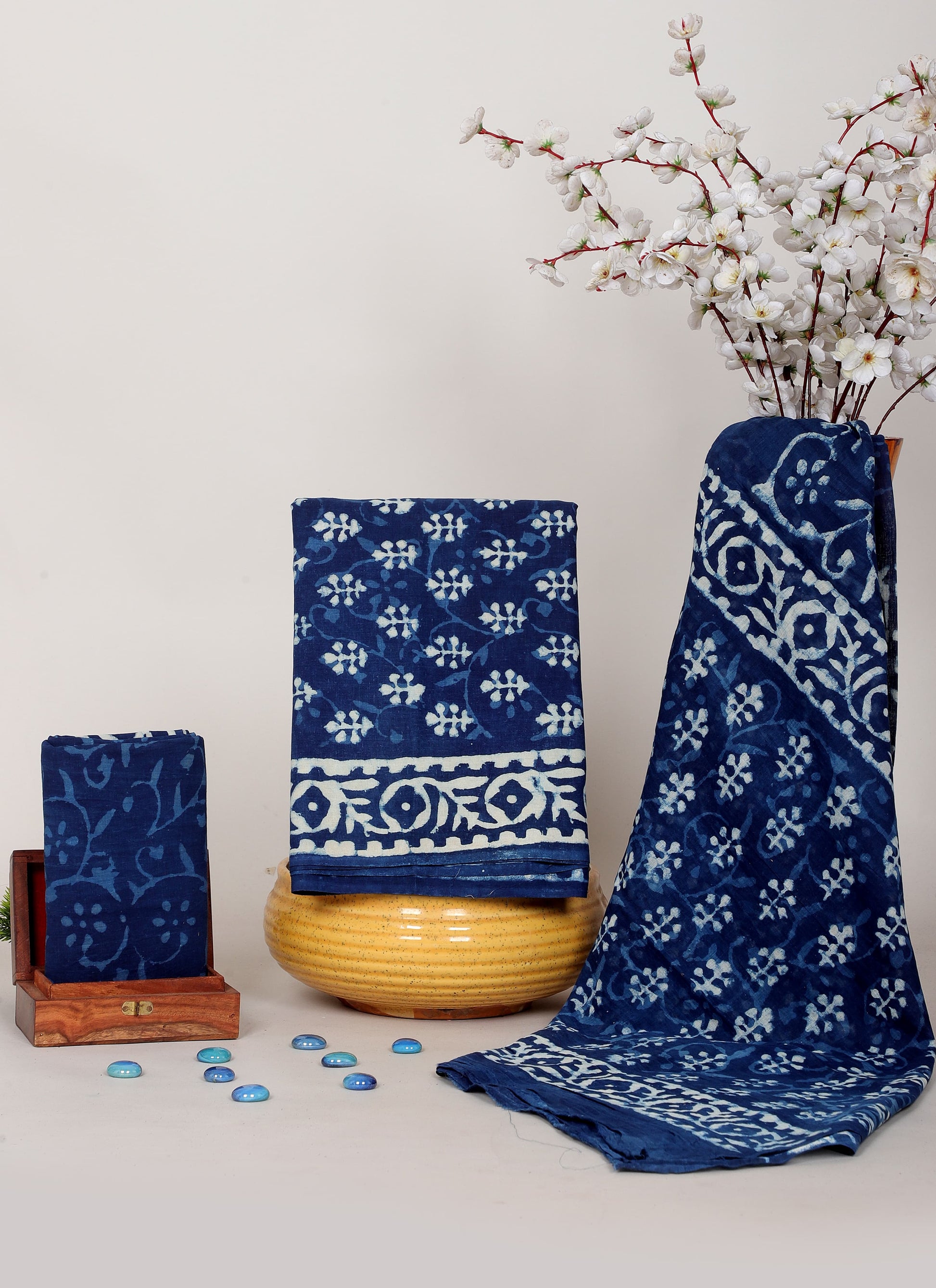 Indigo Dabu Hand Block Cotton Salwar Suit Set with Cotton Dupatta
