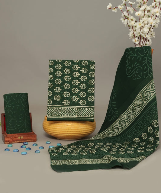 Bagru Hand Block Cotton Salwar Suit Set with Cotton Dupatta  - TSPSMGB26