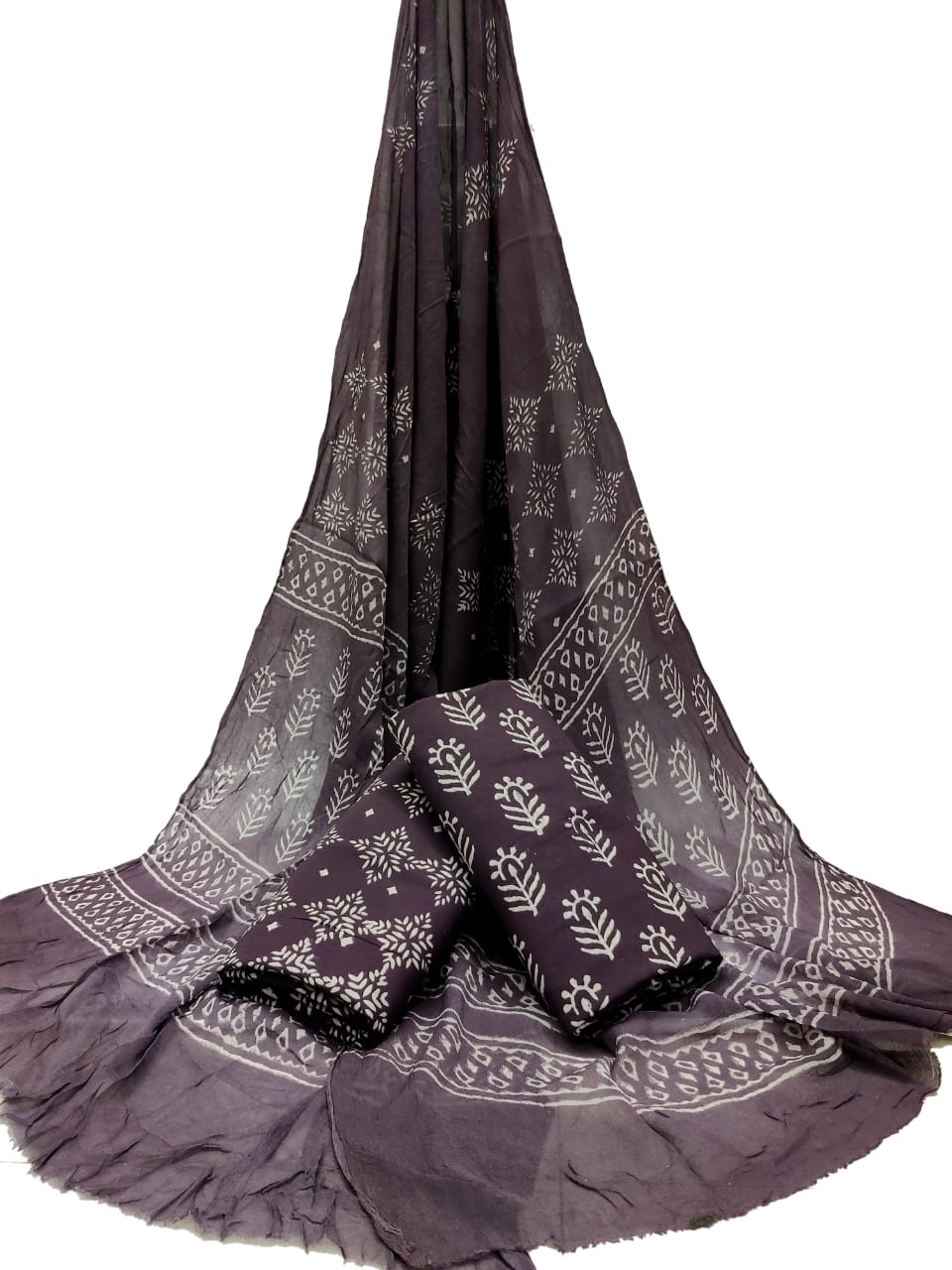 Bagru Hand Block Cotton Salwar Suit Set with Chiffon Dupatta  - TSPSCFGB11