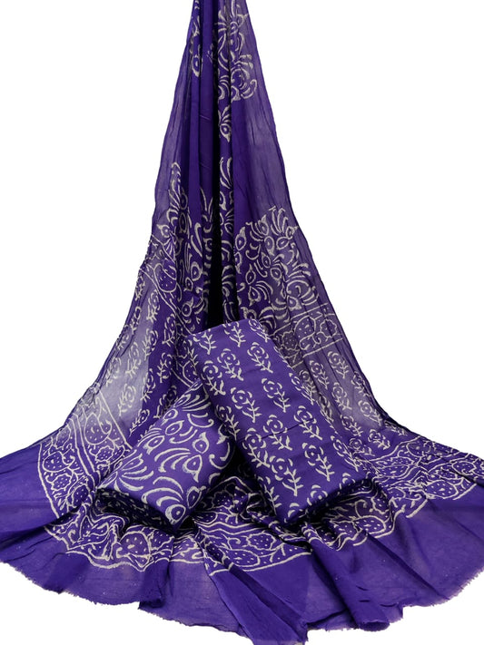 Bagru Hand Block Cotton Salwar Suit Set with Chiffon Dupatta  - TSPSCFGB12