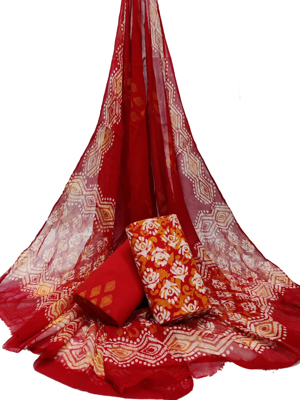Bagru Hand Block Cotton Salwar Suit Set with Chiffon Dupatta  - TSPSCFGB13