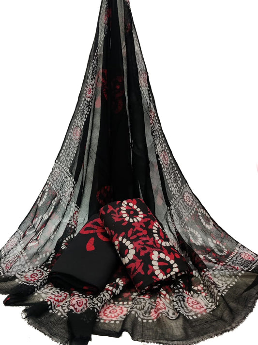 Bagru Hand Block Cotton Salwar Suit Set with Chiffon Dupatta  - TSPSCFGB14