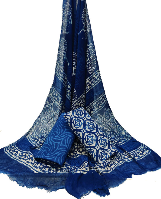 Bagru Hand Block Cotton Salwar Suit Set with Chiffon Dupatta  - TSPSCFGB20