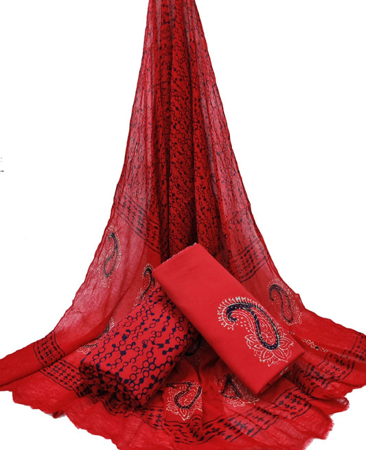 Bagru Hand Block Cotton Salwar Suit Set with Chiffon Dupatta  - TSPSCFGB22