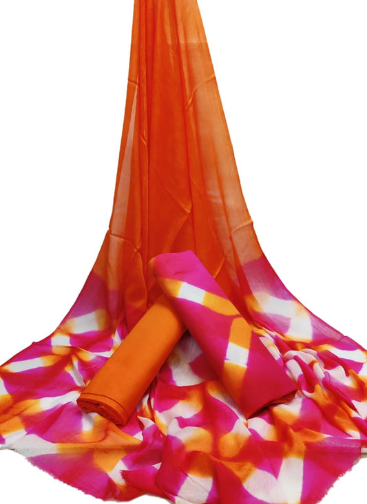 Bagru Hand Block Cotton Salwar Suit Set with Chiffon Dupatta  - TSPSCFGB33