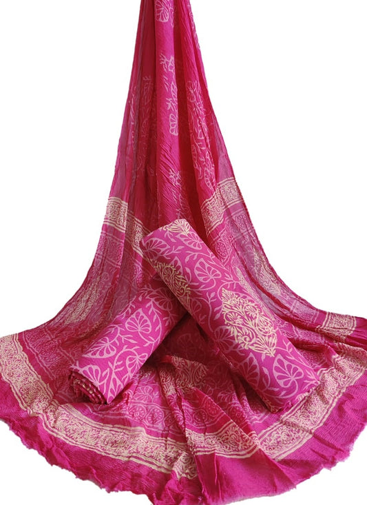 Bagru Hand Block Cotton Salwar Suit Set with Chiffon Dupatta  - TSPSCFGB41