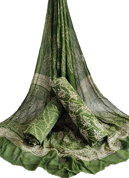 Bagru Hand Block Cotton Salwar Suit Set with Chiffon Dupatta  - TSPSCFGB42