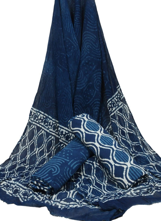 Bagru Hand Block Cotton Salwar Suit Set with Chiffon Dupatta  - TSPSCFGB46