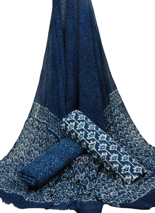 Bagru Hand Block Cotton Salwar Suit Set with Chiffon Dupatta  - TSPSCFGB47