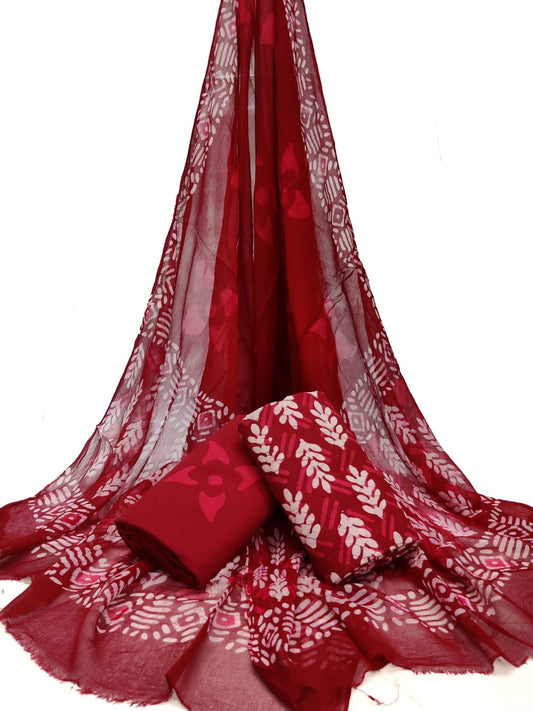 Bagru Hand Block Cotton Salwar Suit Set with Chiffon Dupatta  - TSPSCFGB8