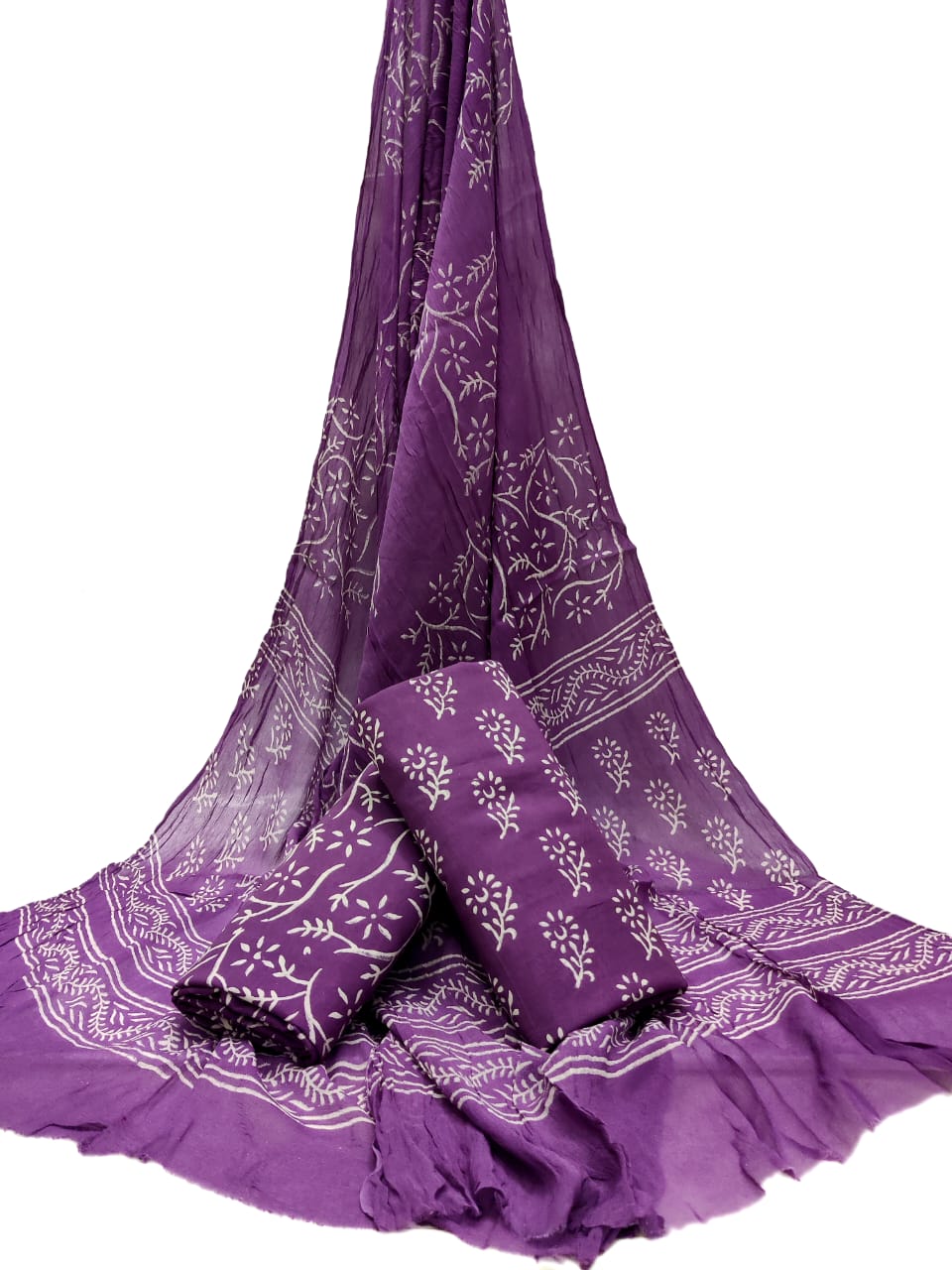 Bagru Hand Block Cotton Salwar Suit Set with Chiffon Dupatta  - TSPSCFGB9