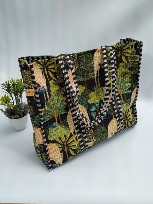 Quilted Tote Bag without zip - 17x18x 6 inches