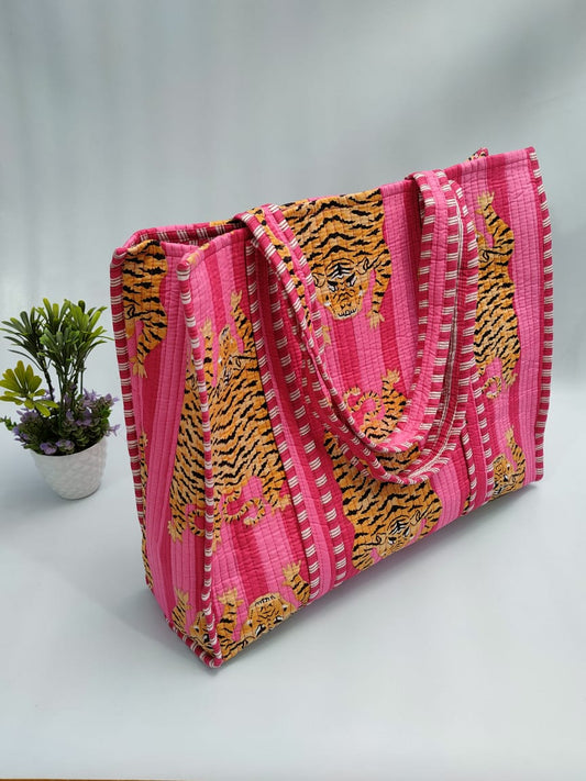 Quilted Tote Bag without zip - 17x18x 6 inches