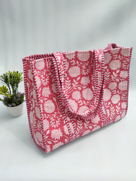 Quilted Tote Bag without zip - 17x18x 6 inches