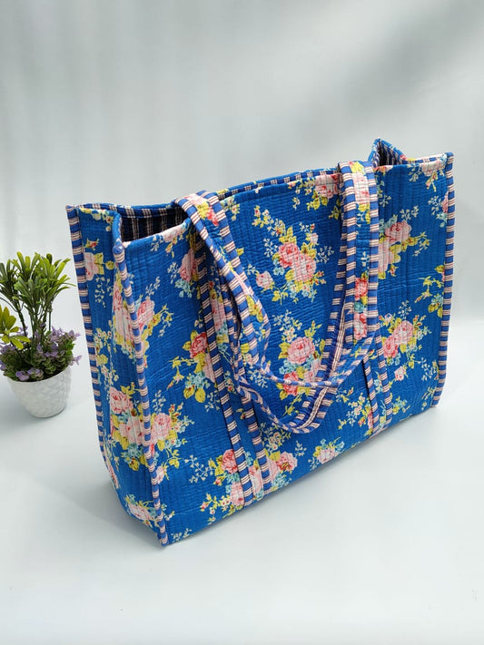 Quilted Tote Bag without zip - 17x18x 6 inches
