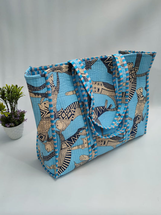 Quilted Tote Bag without zip - 17x18x 6 inches