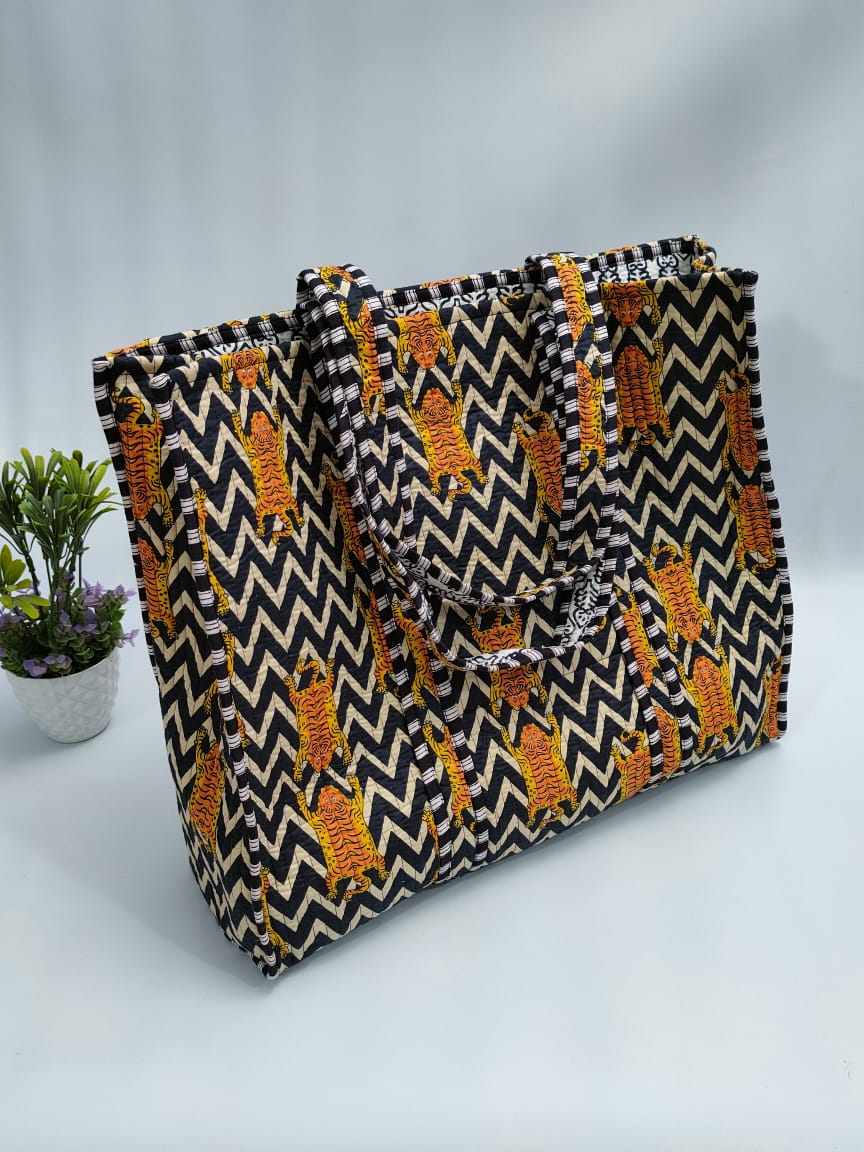 Quilted Tote Bag without zip - 17x18x 6 inches