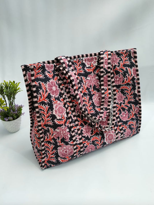 Quilted Tote Bag without zip - 17x18x 6 inches