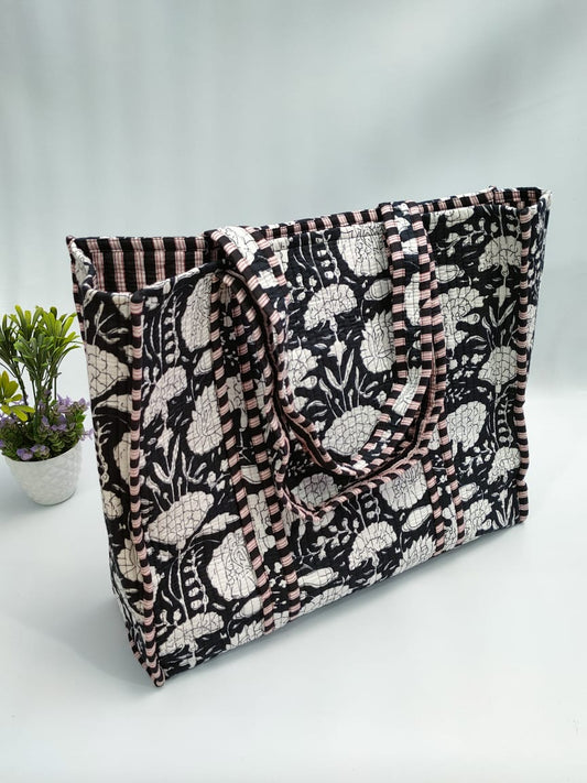 Quilted Tote Bag without zip - 17x18x 6 inches