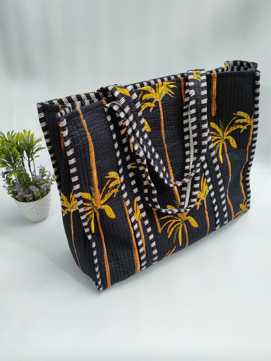 Quilted Tote Bag without zip - 17x18x 6 inches