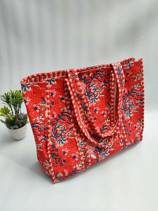 Quilted Tote Bag without zip - 17x18x 6 inches