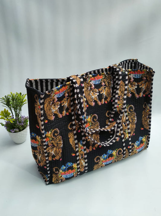 Quilted Tote Bag without zip - 17x18x 6 inches