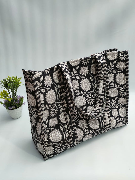Quilted Tote Bag without zip - 17x18x 6 inches