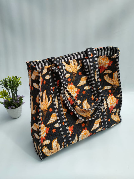 Quilted Tote Bag without zip - 17x18x 6 inches