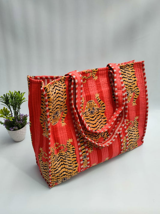 Quilted Tote Bag without zip - 17x18x 6 inches