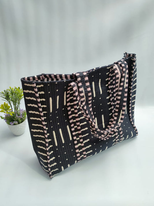 Quilted Tote Bag without zip - 17x18x 6 inches