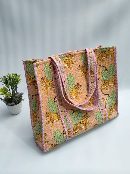 Quilted Tote Bag without zip - 17x18x 6 inches