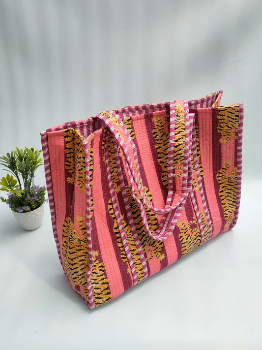 Quilted Tote Bag without zip - 17x18x 6 inches
