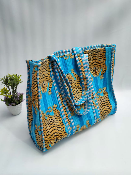 Quilted Tote Bag without zip - 17x18x 6 inches