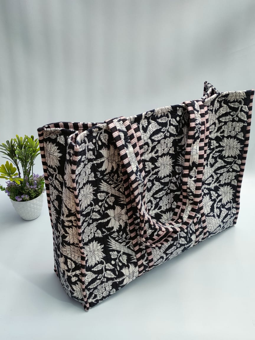 Quilted Tote Bag without zip - 17x18x 6 inches