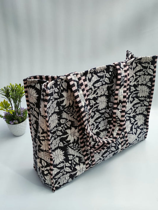 Quilted Tote Bag without zip - 17x18x 6 inches