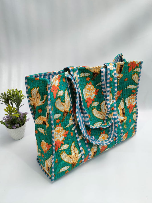 Quilted Tote Bag without zip - 17x18x 6 inches