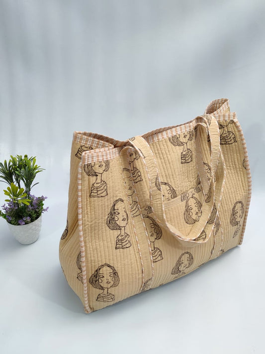 Quilted Tote Bag without zip - 17x18x 6 inches
